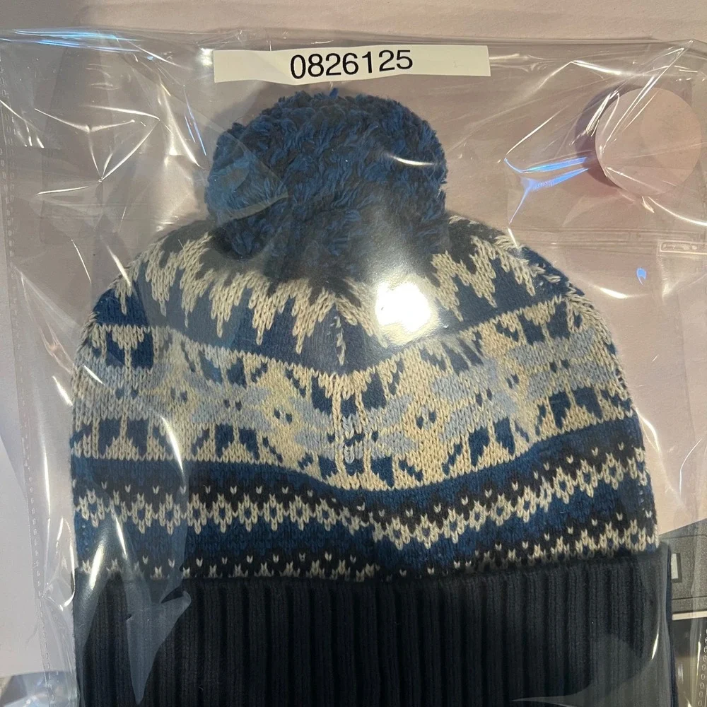 Crewcuts Kids Fair Isle Snowflake Pom Beanie Navy Blue BM629 L-XL